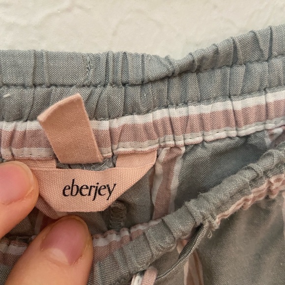 Eberjey Organic Sandwashed Willow Green Stripe Pajama Set S 100% Cotton - Picture 8 of 10